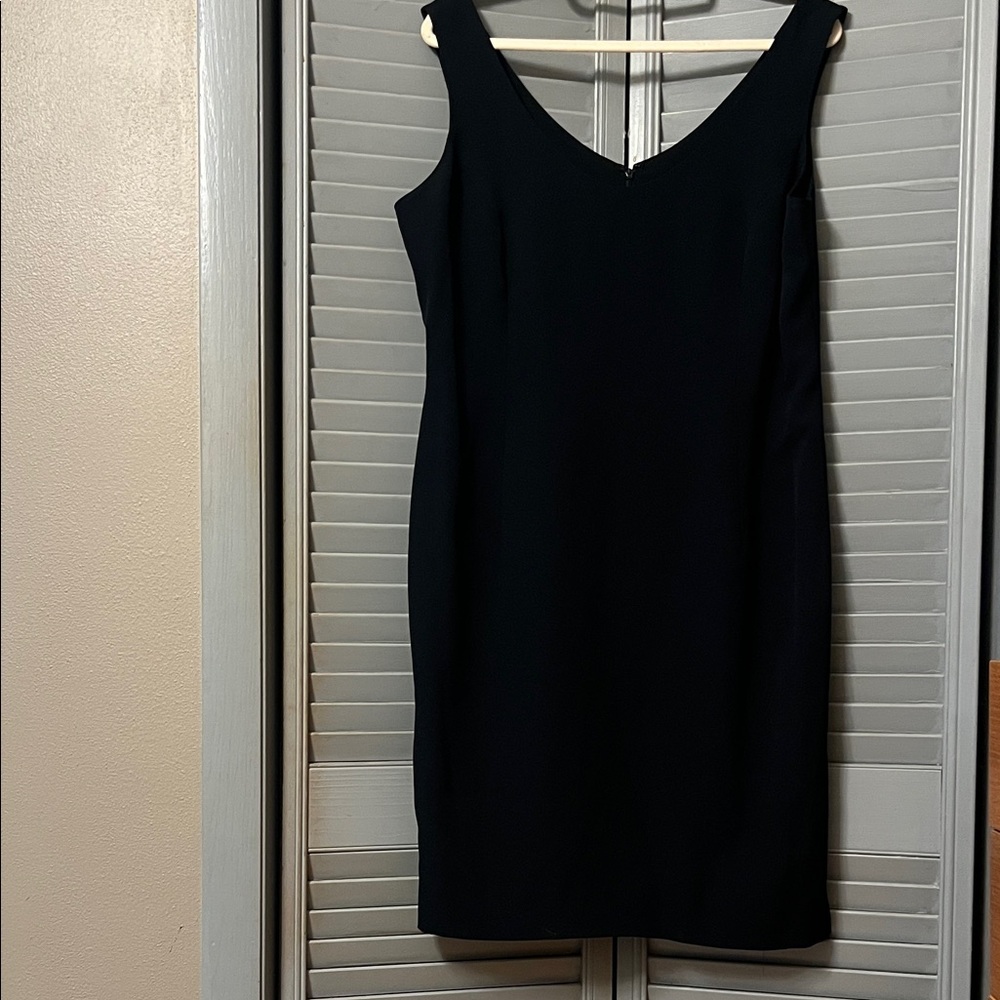 Day Mor Couture Classic Black Sleeveless Sheath Dress, Scoop Front V-Back, Sz 14